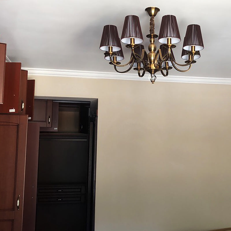 Lustre en laiton américain multi-lights suspendus suspendus avec une teinte en tissu