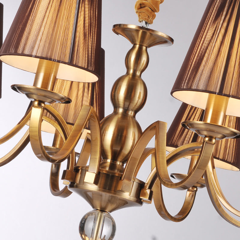 Lustre en laiton américain multi-lights suspendus suspendus avec une teinte en tissu