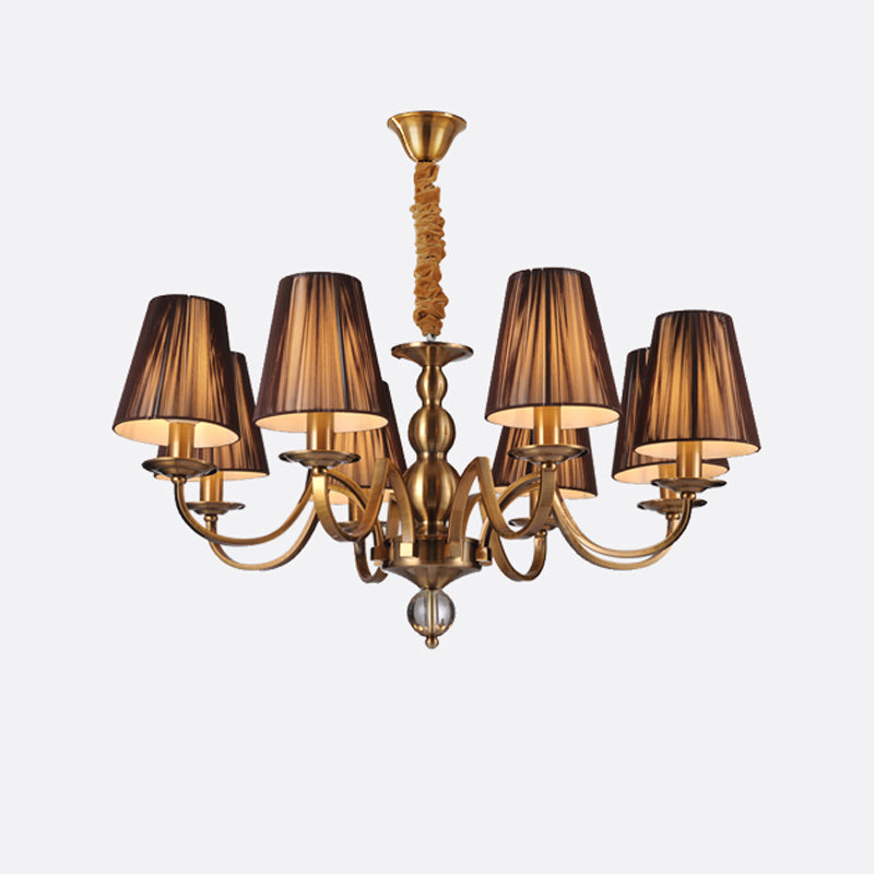 Lustre en laiton américain multi-lights suspendus suspendus avec une teinte en tissu