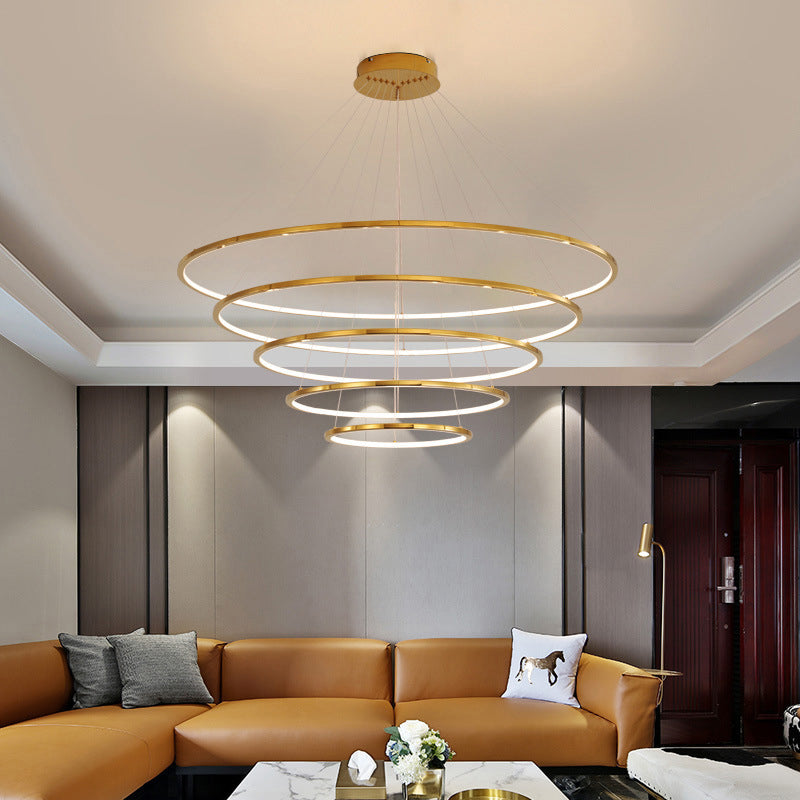 Modern Metal Chandelier Multi-Layer Circle Chandelier Pendant Lamps in Gold for Living Room
