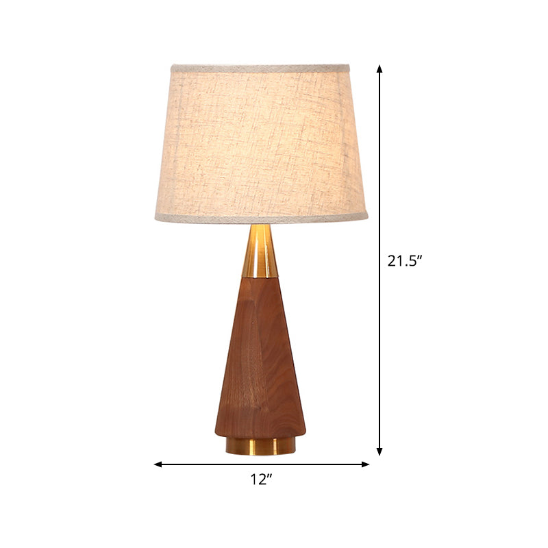Bruine trapezoid taakverlichting modernisme 1 kopstoffen leeslampje met houten basis