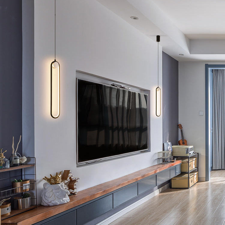 Moderne stijl led hanglamp 1 licht ovaal metaalhanglicht voor bed voor het bed