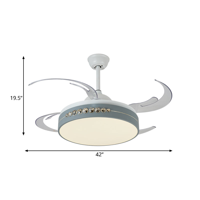 42 "Weitgrau LED Hängende Lüfterbeleuchtung Einfachheit Metall Circle Halbblöde Deckenleuchte für Schlafzimmer, 8 klare Klingen