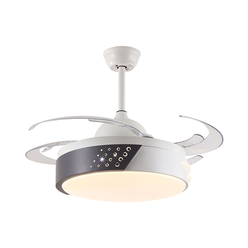 Éclairage de ventilateur de pendentif en anneau acrylique minimalisme LED CHAMBRE SEMI FUX MONT ÉCLAIRATION EN NOIR ET BLANC avec 4 lames, 42 "de largeur