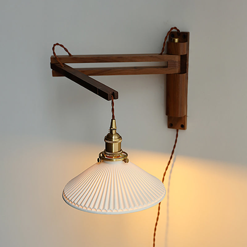 Simplicidad contemporánea Luz de pared de brazo ajustable ajustable con sombra de cerámica