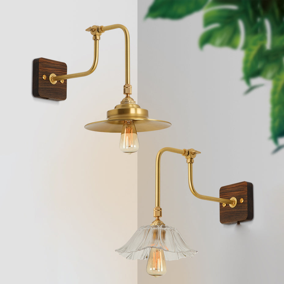 Modern Style Wooden Sconce Light Metallic Shade 1-Light Wall Lamp for Hotel