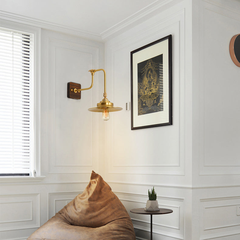 Modern Style Wooden Sconce Light Metallic Shade 1-Light Wall Lamp for Hotel