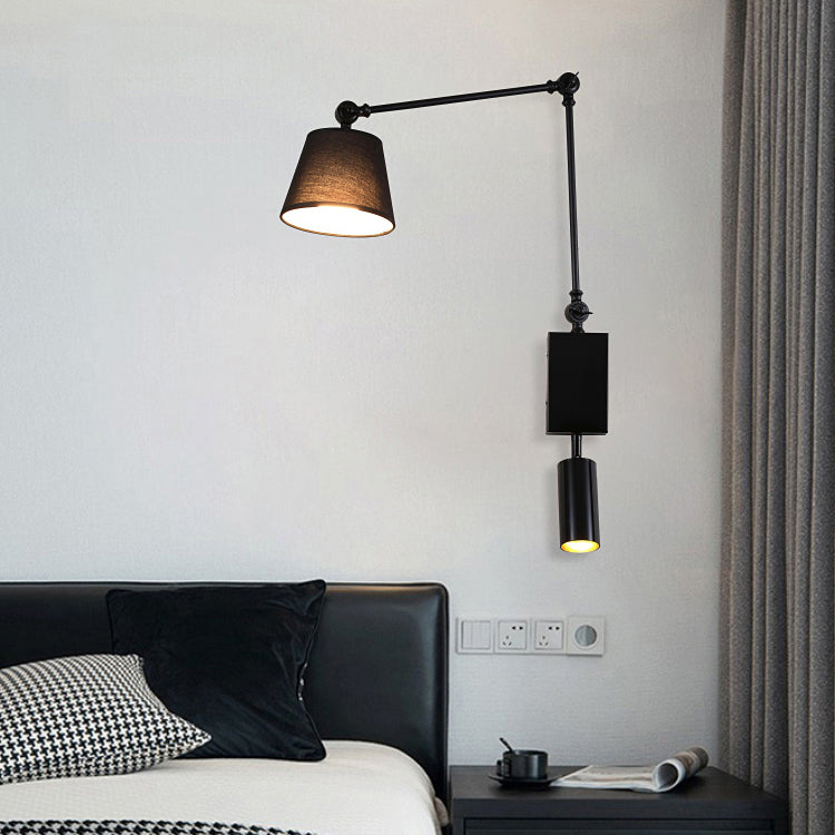 Modern Style Wall Light Fabric Shade Arm Adjustable Sconce Lamp for Bedroom