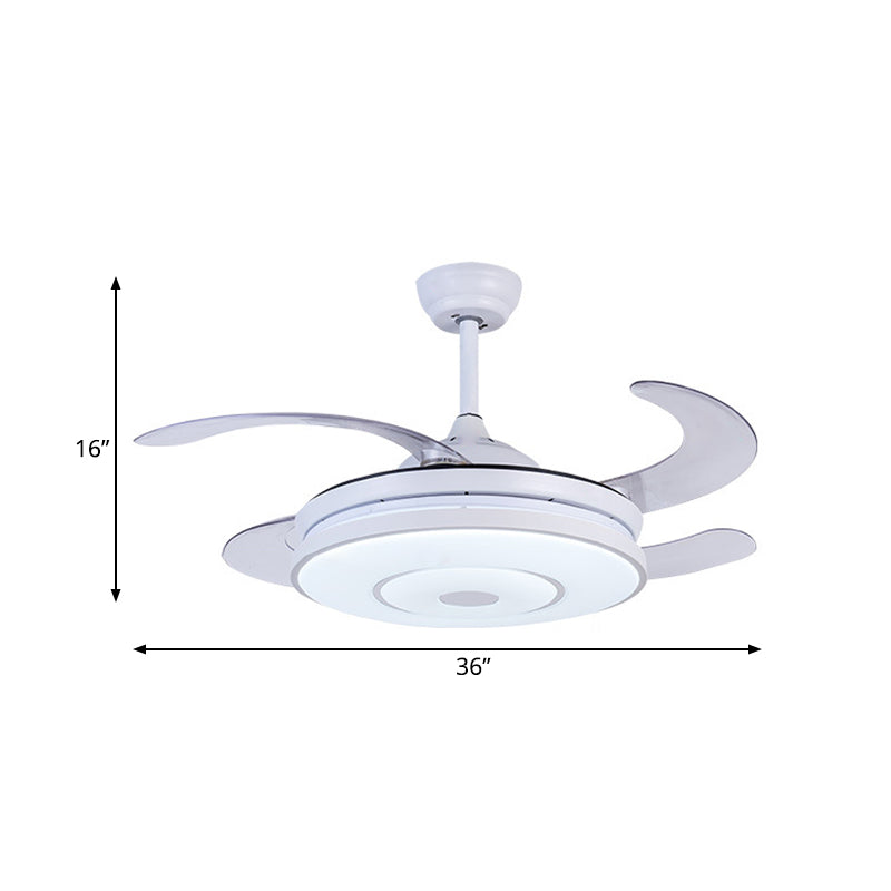 36 "brede ring woonkamer ventilatorlamp eigentijdse acryl -led witte semi -spoelmontage licht met 4 messen, op afstand/muurregeling/afstandsbediening en muurregeling