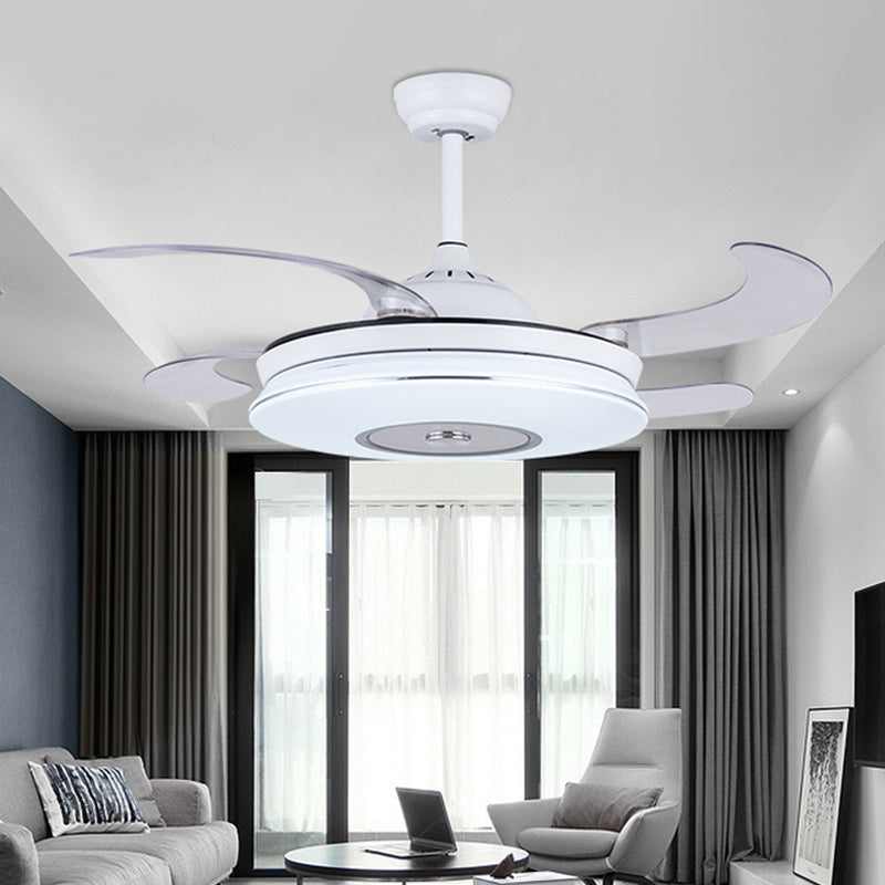 Éclair de ventilateur de plafond LED de 36 "W Blanc Minimalisme minimalisme en métal Éclairage semi-monte en métal avec 4 lames pour le salon, télécommande / mur / télécommande et contrôle mural