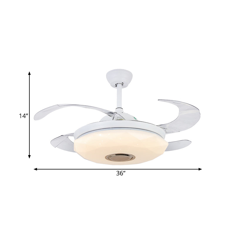 Metal White Hanging ventilador de ventilador Circular de 36 "W LED Contemporáneo Semi Flush Lighting Lighting con 4 cuchillas, control remoto/de pared/control remoto y de pared