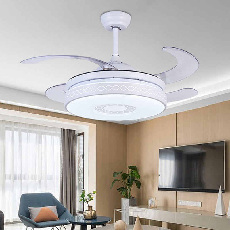 Éclairage de ventilateur de pendentif en acrylique LED contemporain 36 "W Salle Semi-Flush Light en blanc avec 4 lames, télécommande / mur / télécommande et contrôle mural