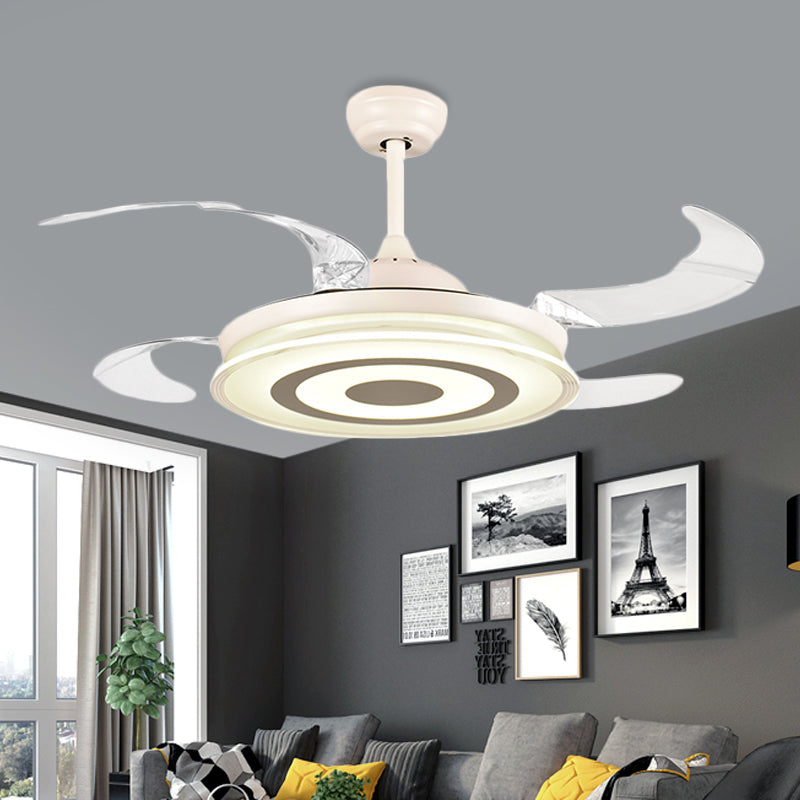 42 "Largeur de largeur simple Éclairage de ventilateur à LED LED acrylique Semilique Light Light en blanc pour le salon, 4 lames transparentes