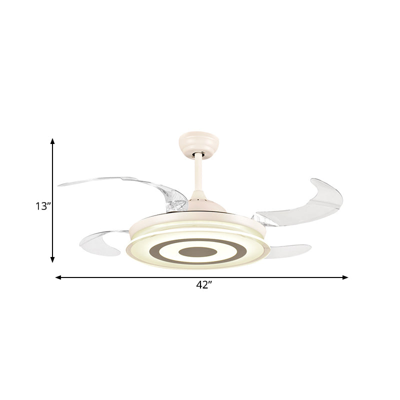 42 "Largeur de largeur simple Éclairage de ventilateur à LED LED acrylique Semilique Light Light en blanc pour le salon, 4 lames transparentes