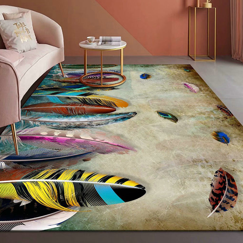 Gold Feather Rug Polyester Novelty Rug Stain Resistant Rug for Living Room