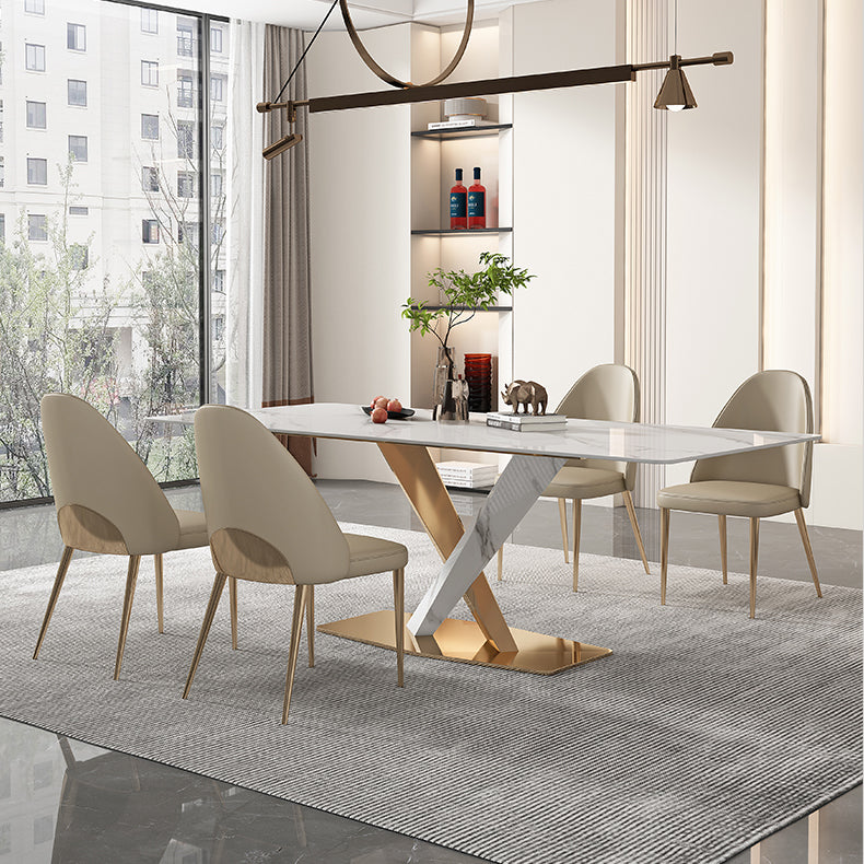 Glam White Sintered Stone Dining Table Rectangle Shape Standard Dining Table for Kitchen