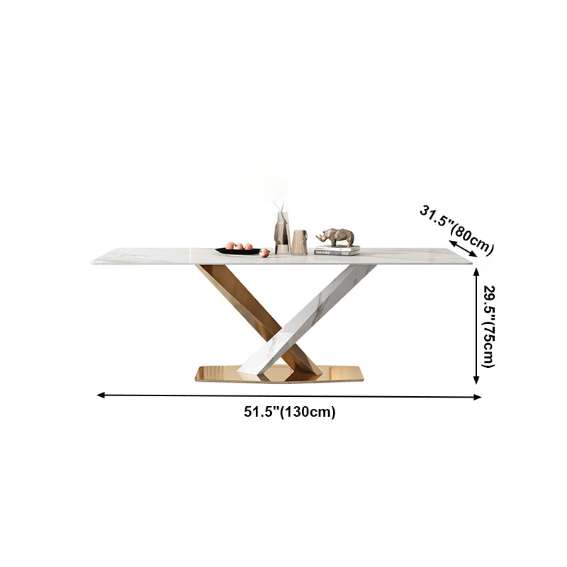 Glam White Sintered Stone Dining Table Rectangle Shape Standard Dining Table for Kitchen