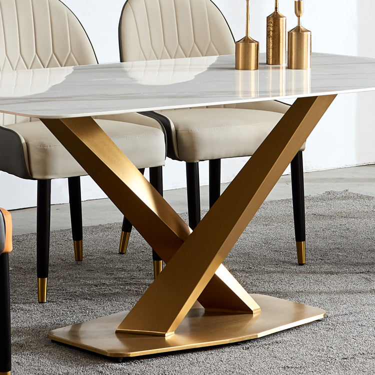 Glam Sintered Stone Top Standard Dining Table Rectangle Shape Dining Table for Kitchen