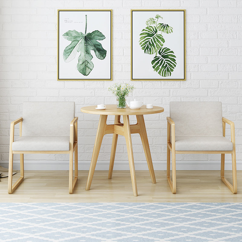 Round Modern Dining Table Wood Color Fixed Table with Ashwood Solid Wood