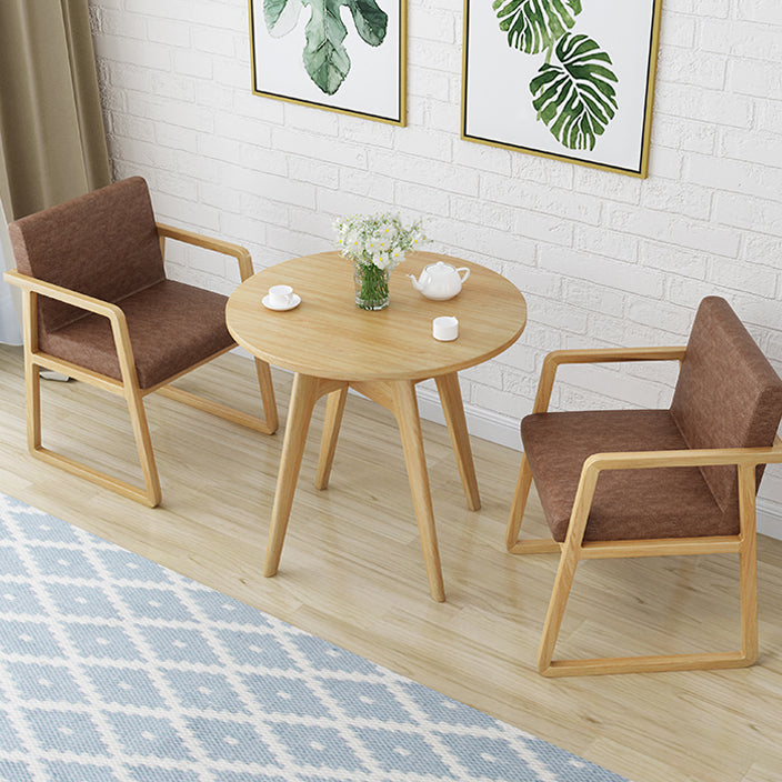 Round Modern Dining Table Wood Color Fixed Table with Ashwood Solid Wood
