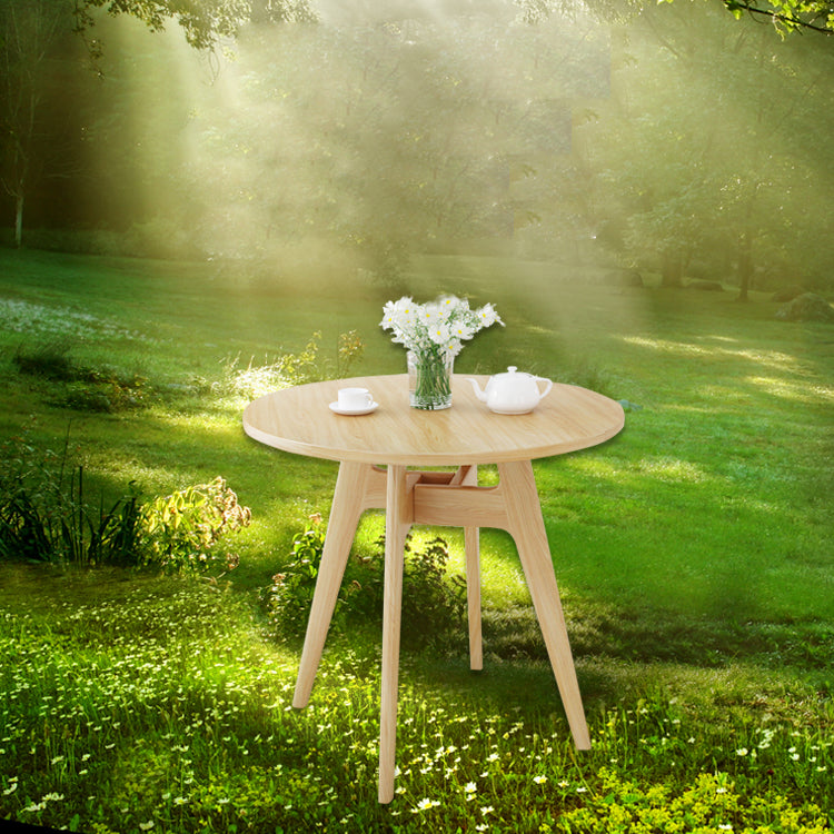 Round Modern Dining Table Wood Color Fixed Table with Ashwood Solid Wood