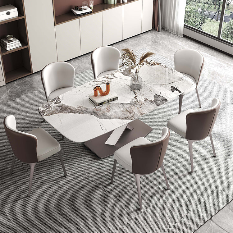 Rectangle White Tone Dining Table Sintered Stone Table Luxury with Pedestal