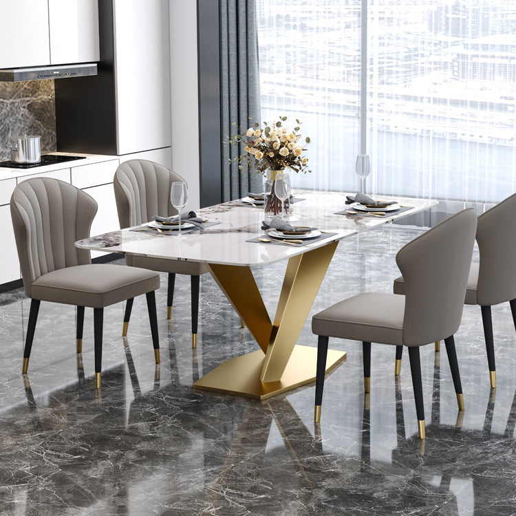 Rectangle Glam Dining Table White Tone Fixed Table with Sintered Stone