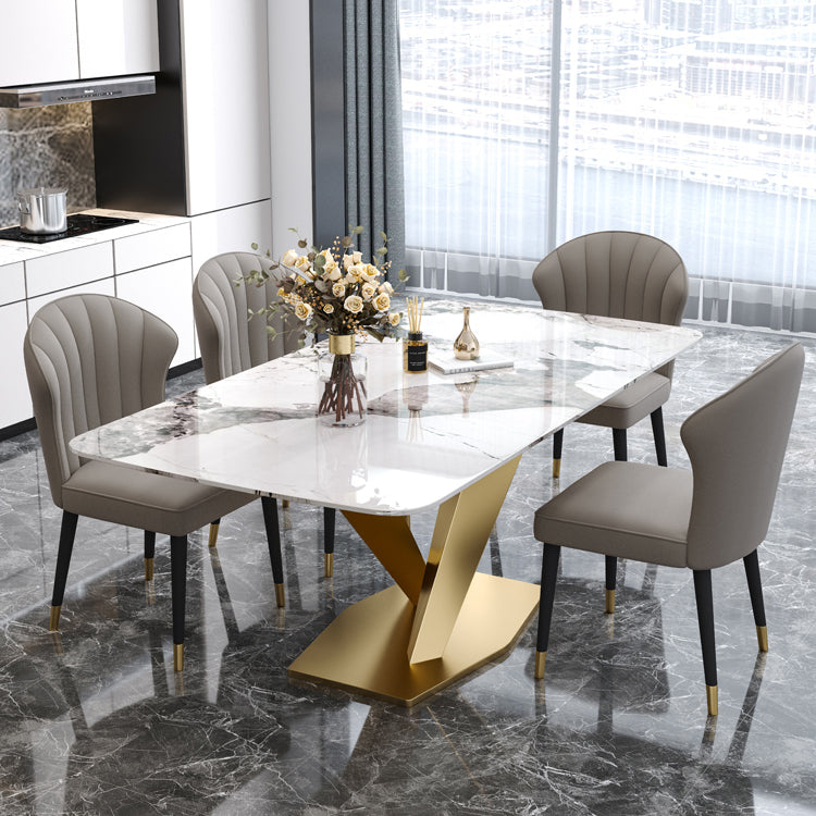 Rectangle Glam Dining Table White Tone Fixed Table with Sintered Stone