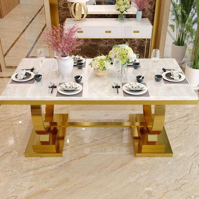 Table à manger rectangulaire bicolore, Table en pierre frittée de luxe avec piédestal