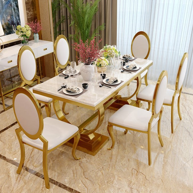 Table à manger rectangulaire bicolore, Table en pierre frittée de luxe avec piédestal