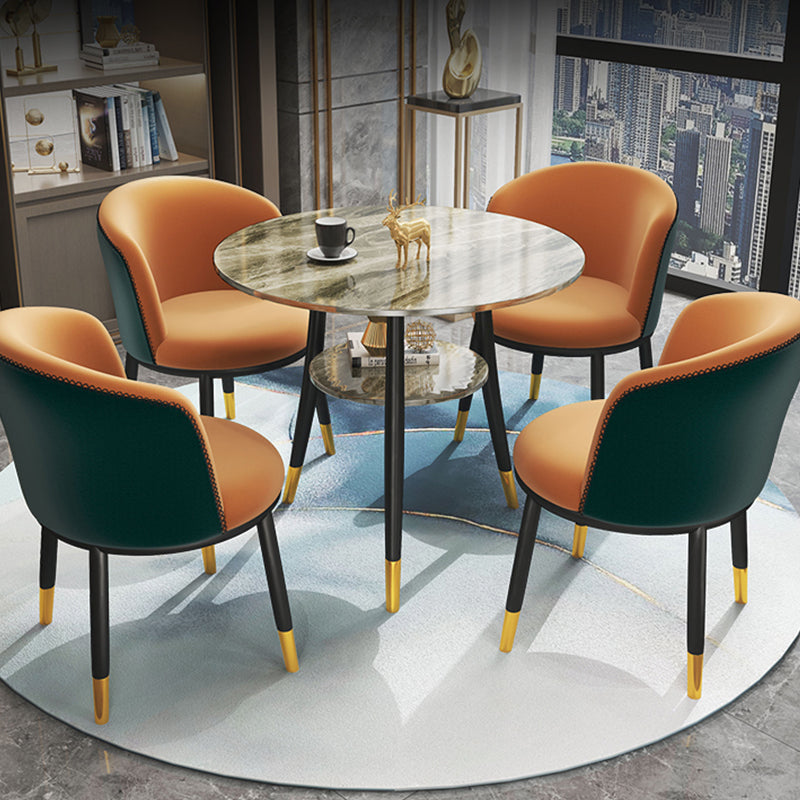 Traditional Luxury Dining Table Round Sintered Stone Table with Black Frame