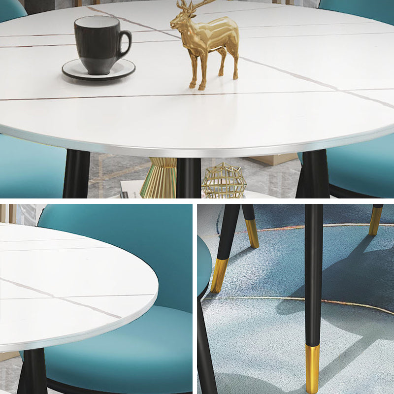 Traditional Luxury Dining Table Round Sintered Stone Table with Black Frame