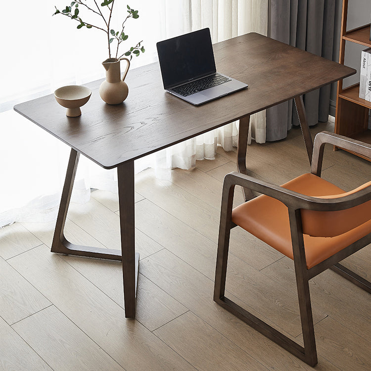 Mesa de comedor industrial con pedestal doble rectangular, mesa fija de color madera con madera maciza