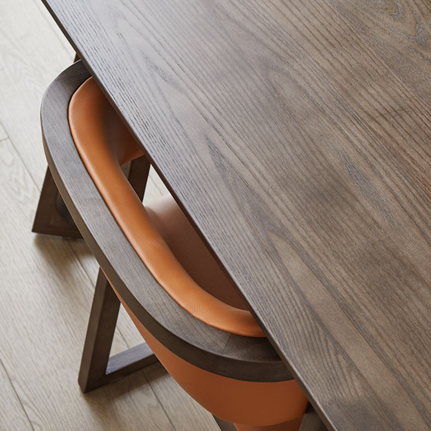 Mesa de comedor industrial con pedestal doble rectangular, mesa fija de color madera con madera maciza