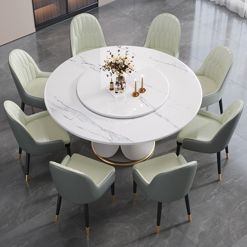 Traditional Luxury Dining Table White Round Sintered Stone Table with Pedestal Base