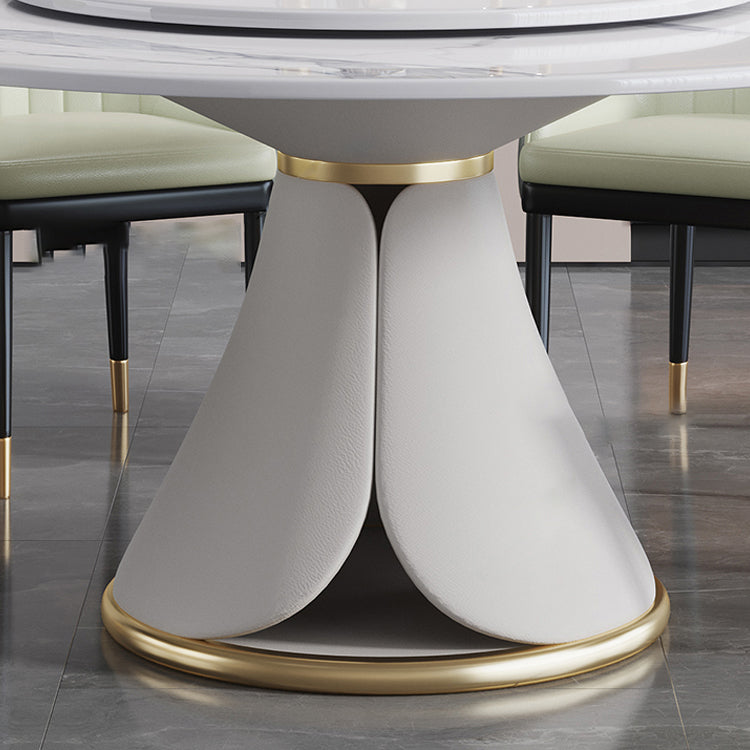Traditional Luxury Dining Table White Round Sintered Stone Table with Pedestal Base