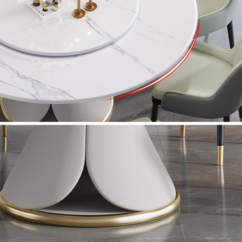 Traditional Luxury Dining Table White Round Sintered Stone Table with Pedestal Base