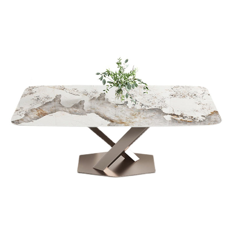 Mesa de comedor de lujo tradicional mesa de rectángulo de pedestal único para el hogar