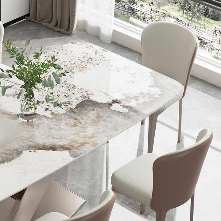 Mesa de comedor de lujo tradicional mesa de rectángulo de pedestal único para el hogar