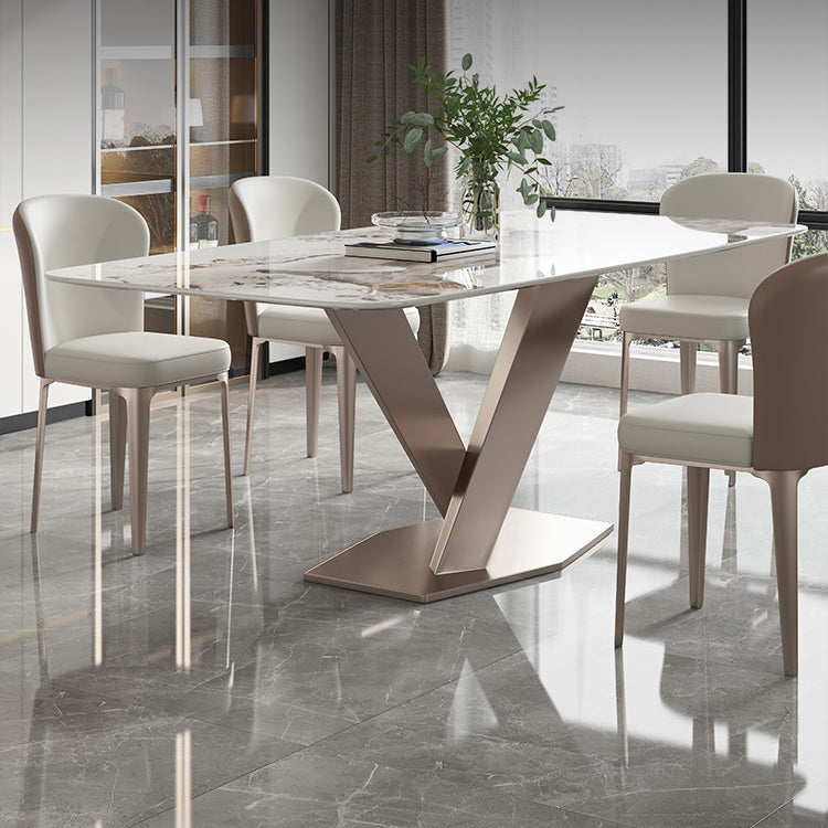 Metal Traditional Luxury Rectangle Table Sintered Stone Table for Kitchen and Dining Room