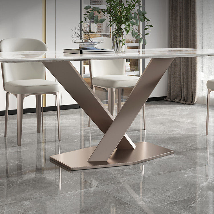 Metal Traditional Luxury Rectangle Table Sintered Stone Table for Kitchen and Dining Room