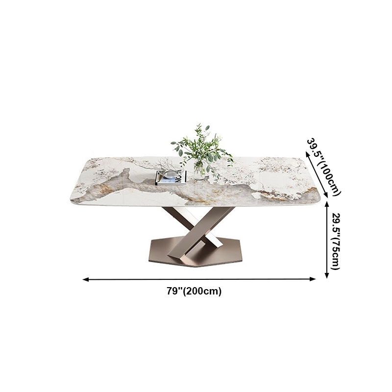 Metal Traditional Luxury Rectangle Table Sintered Stone Table for Kitchen and Dining Room