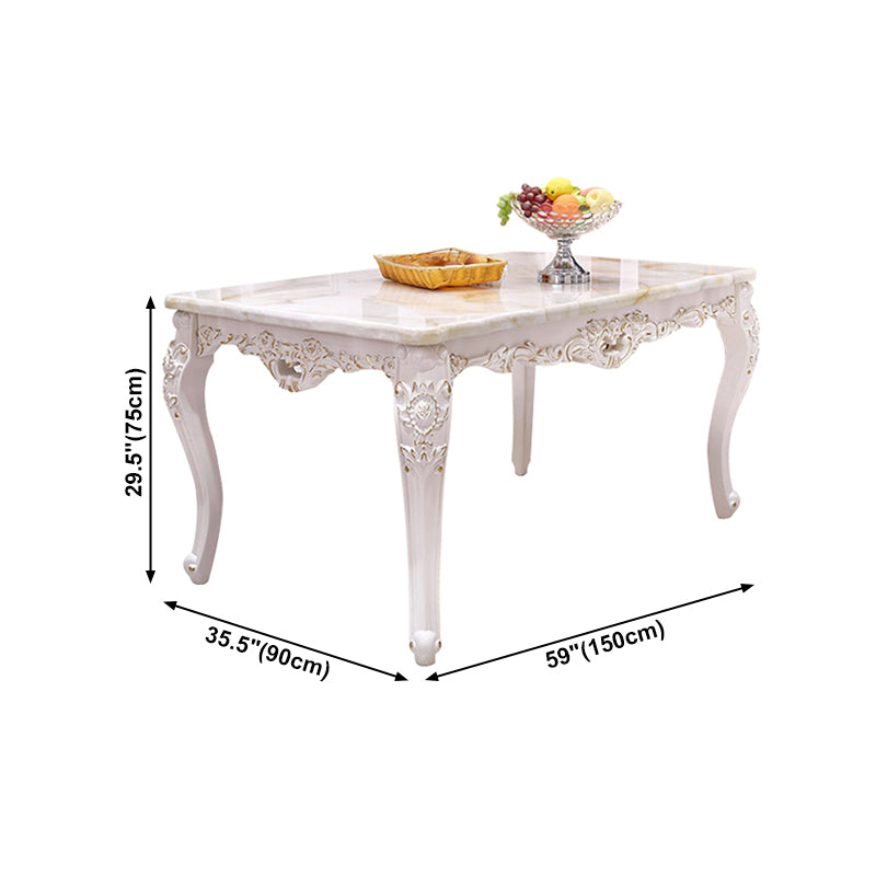 Solid Wood Victorian Rectangle Table Marble Dining Table with 4 Legs