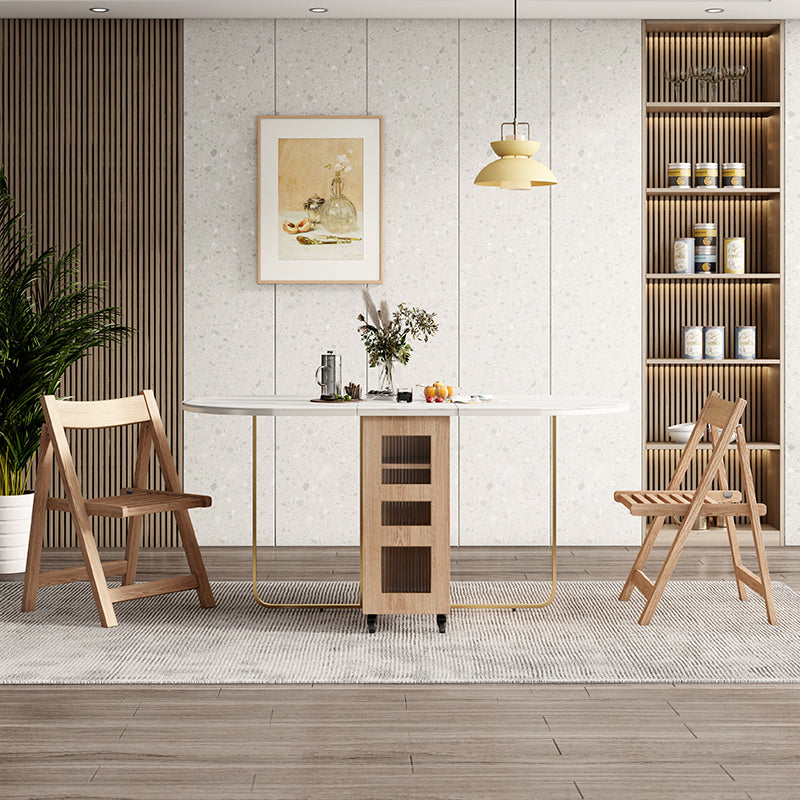 59"L Minimalist White Kitchen Dining Table Oval Shape Dining Table with Pedestal Base