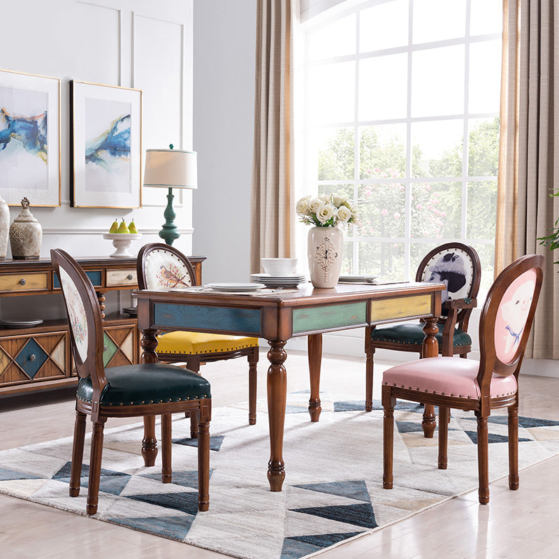 Mesa de comedor rectangular de mediados de siglo, mesa de comedor de madera maciza de caucho con 4 pies
