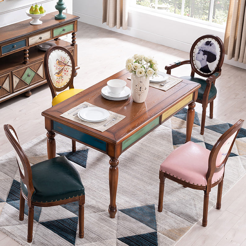 Mesa de comedor rectangular de mediados de siglo, mesa de comedor de madera maciza de caucho con 4 pies