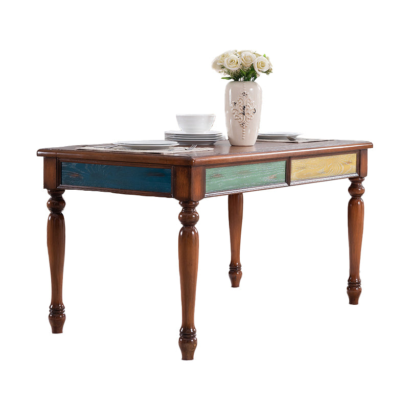 Mesa de comedor rectangular de mediados de siglo, mesa de comedor de madera maciza de caucho con 4 pies