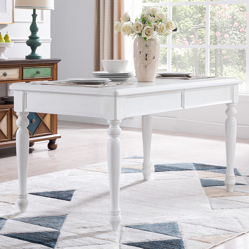 Mesa de comedor rectangular de mediados de siglo, mesa de comedor de madera maciza de caucho con 4 pies