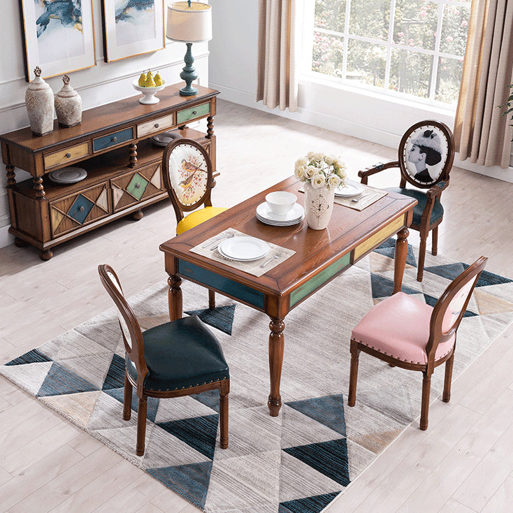 Mesa de comedor rectangular de mediados de siglo, mesa de comedor de madera maciza de caucho con 4 pies