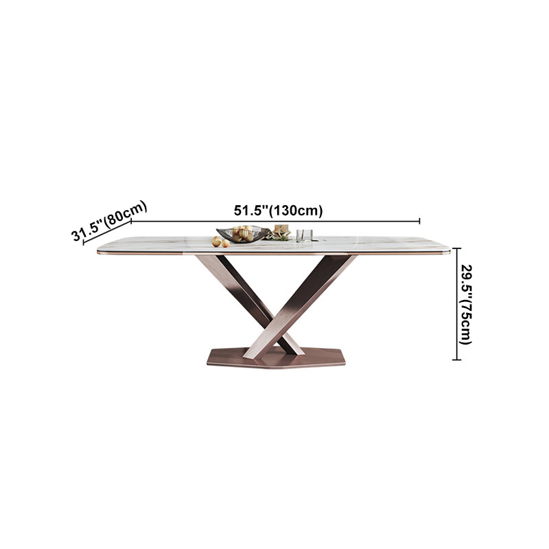 Mesa de comedor blanca de rectángulo glamoroso mesa de comedor de cocina de piedra sinterizada con base de pedestal